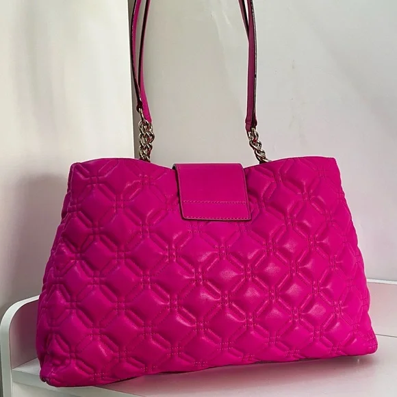 KATE SPADE Hot Pink Maryanne Quilted Leather Turnlock Chain Tote Shoulder Bag - Picture 3 of 11